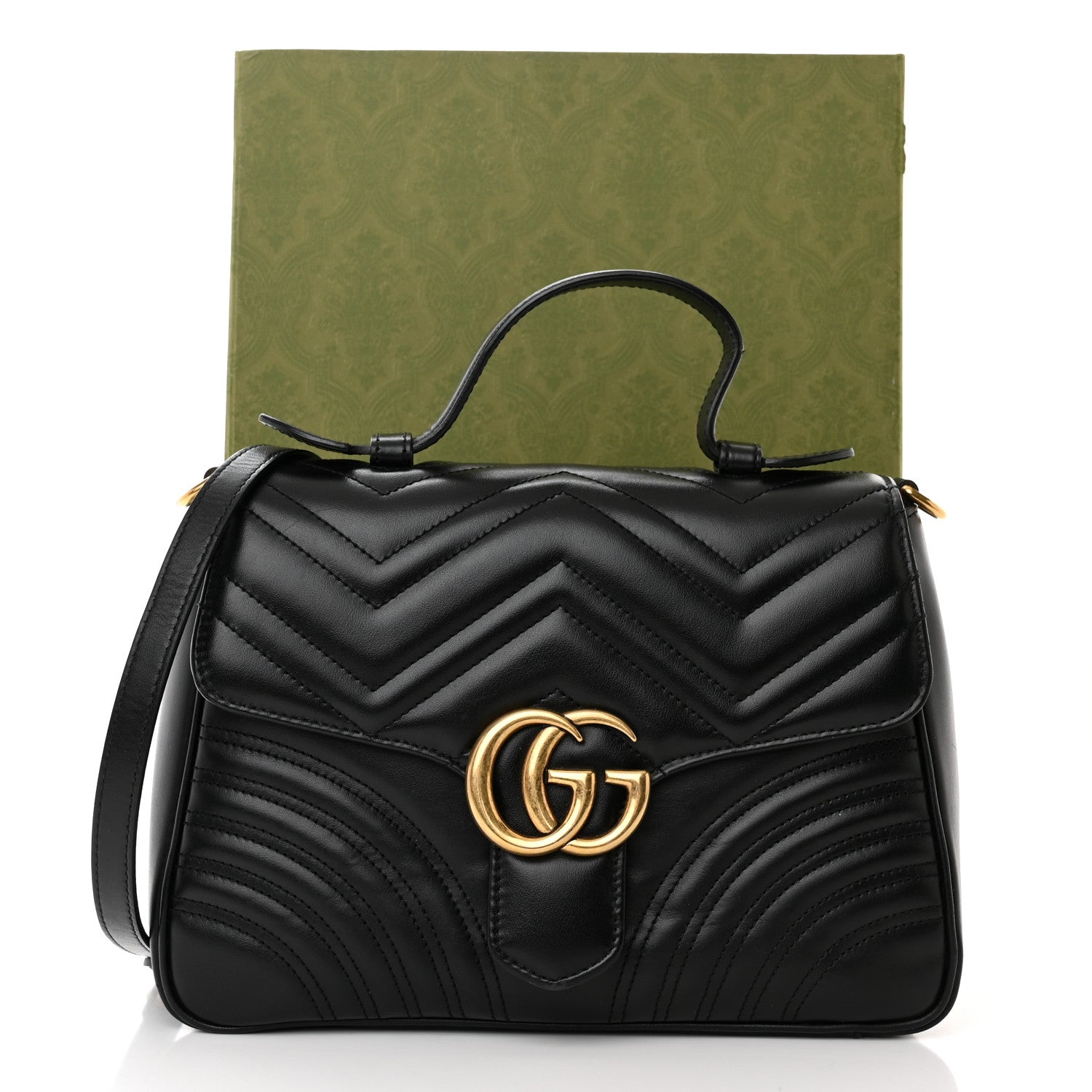 Gucci Calfskin Matelasse Small GG Marmont Top Handle Shoulder Bag Black 13 of 13