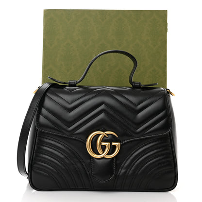 Gucci Calfskin Matelasse Small GG Marmont Top Handle Shoulder Bag Black 13 of 13