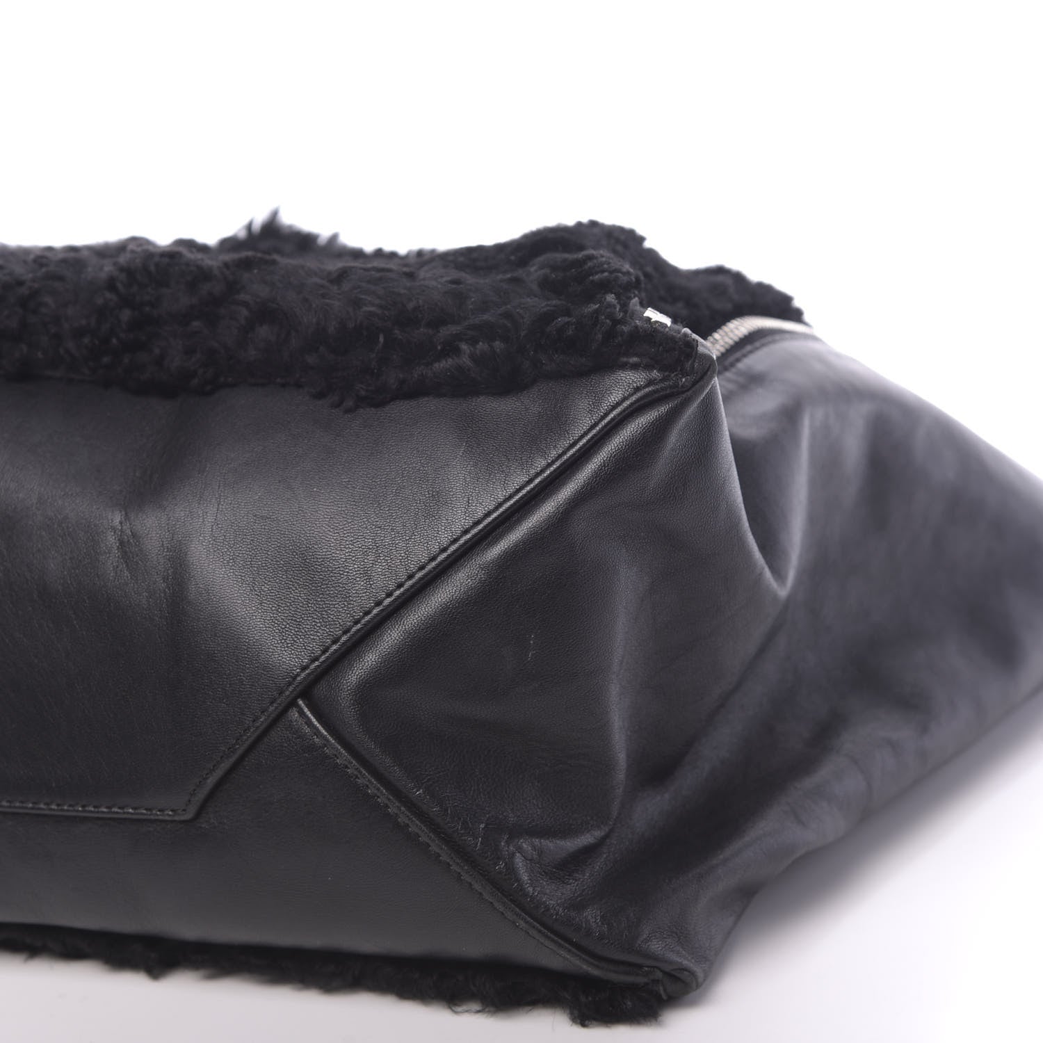 Celine Shiny Smooth Calfskin Shearling Horizontal Cabas Zipper Tote Black 10 of 17