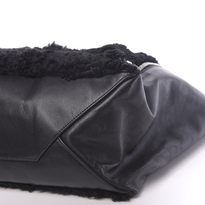 Celine Shiny Smooth Calfskin Shearling Horizontal Cabas Zipper Tote Black 10 of 17