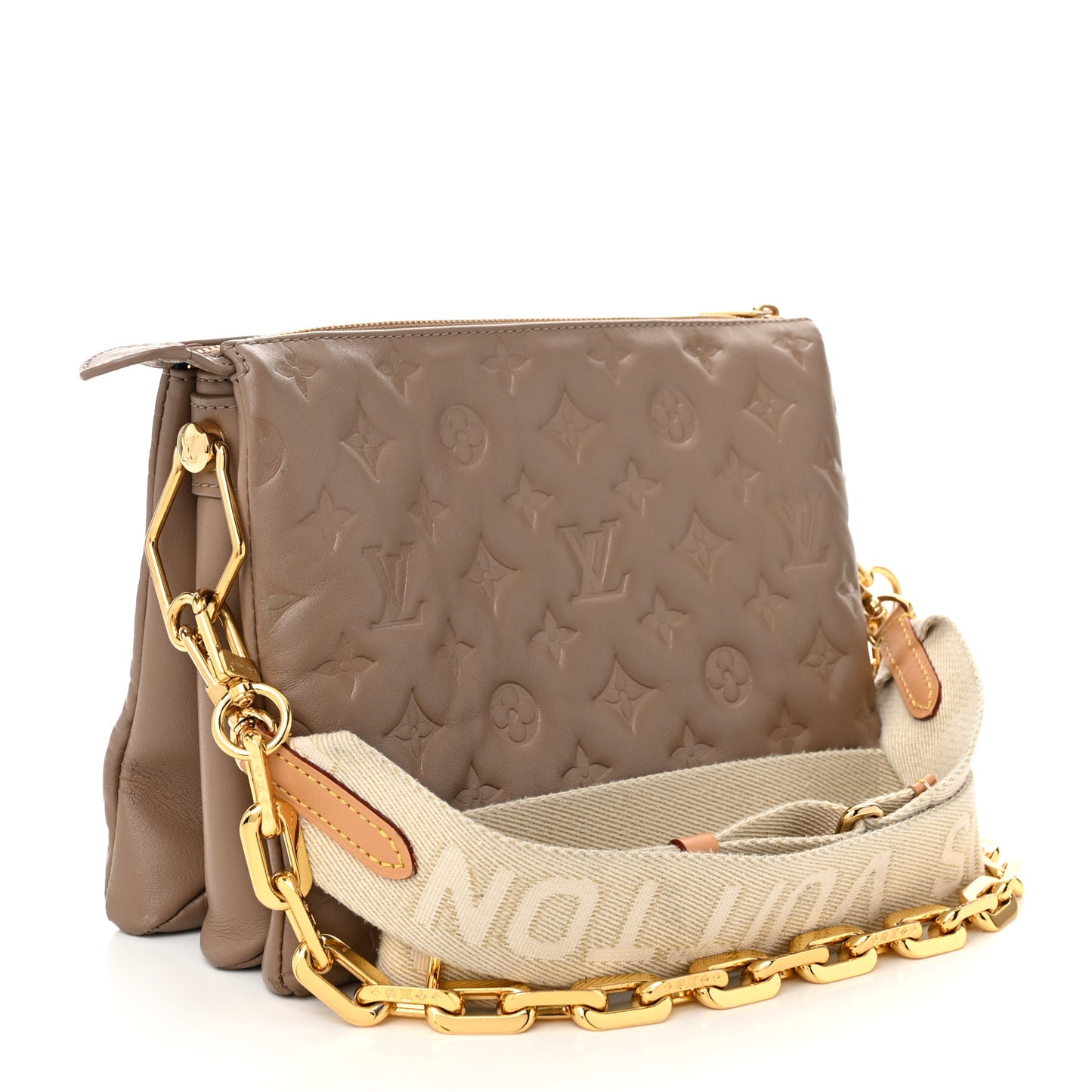 Lambskin Embossed Monogram Coussin PM Taupe