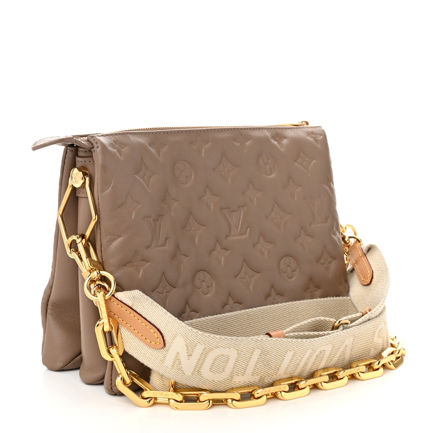 Louis Vuitton Lambskin Embossed Monogram Coussin PM Taupe 3 of 10