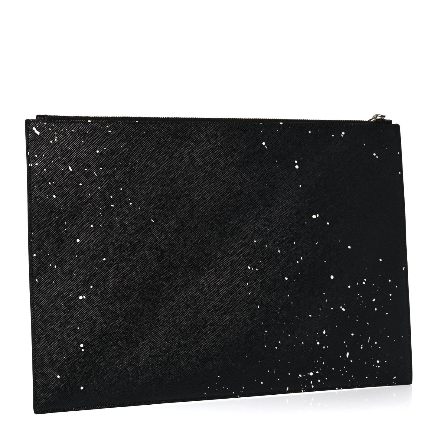 Textured Coated Canvas Iconic Paint Splatter Prints Flat Medium Clutch Bag Black