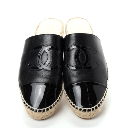 Chanel Goatskin Patent CC Espadrille Mules 40 Black 5 of 10