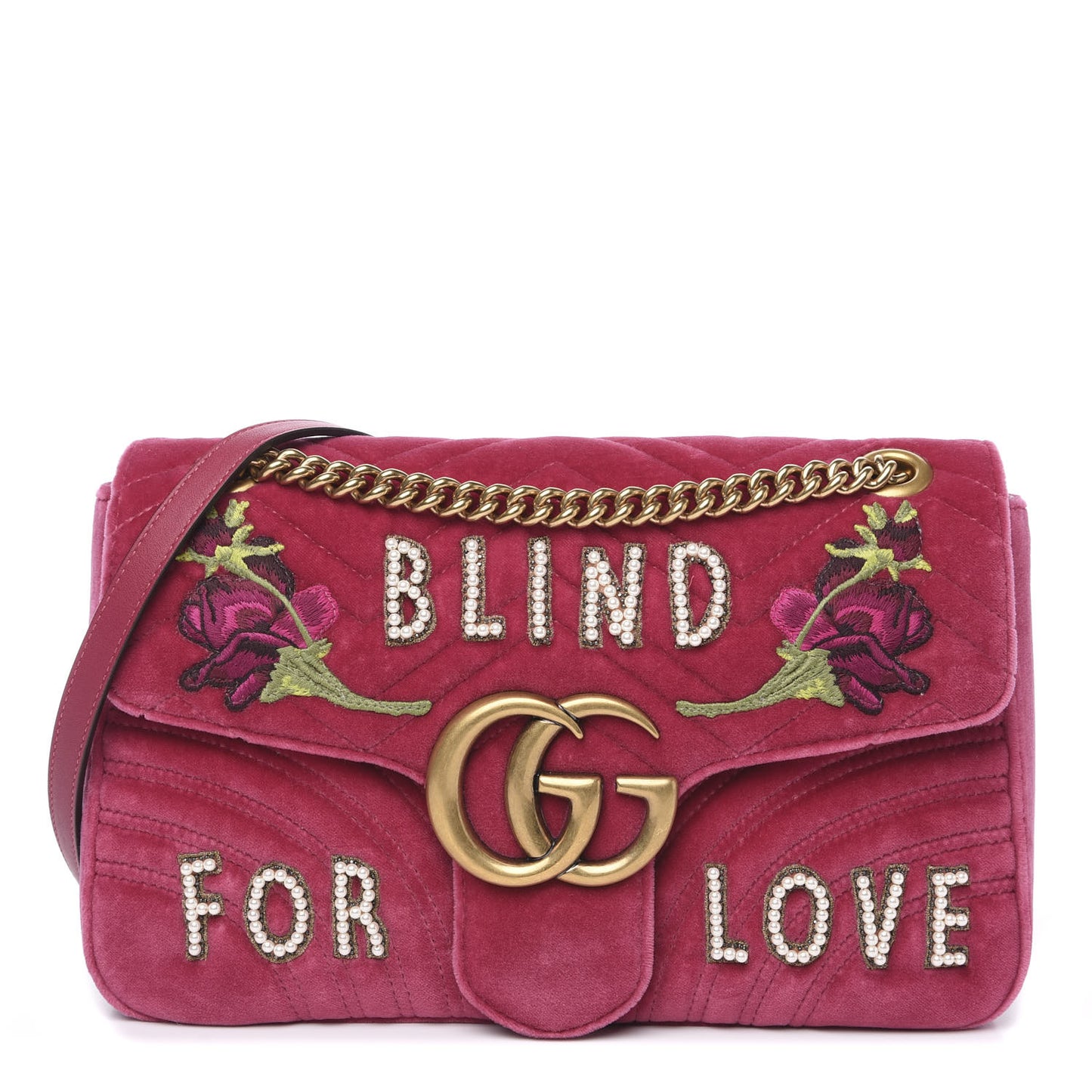 Velvet Matelasse Blind for Love Embroidered Medium GG Marmont Shoulder Bag Light Raspberry Rose Multicolor
