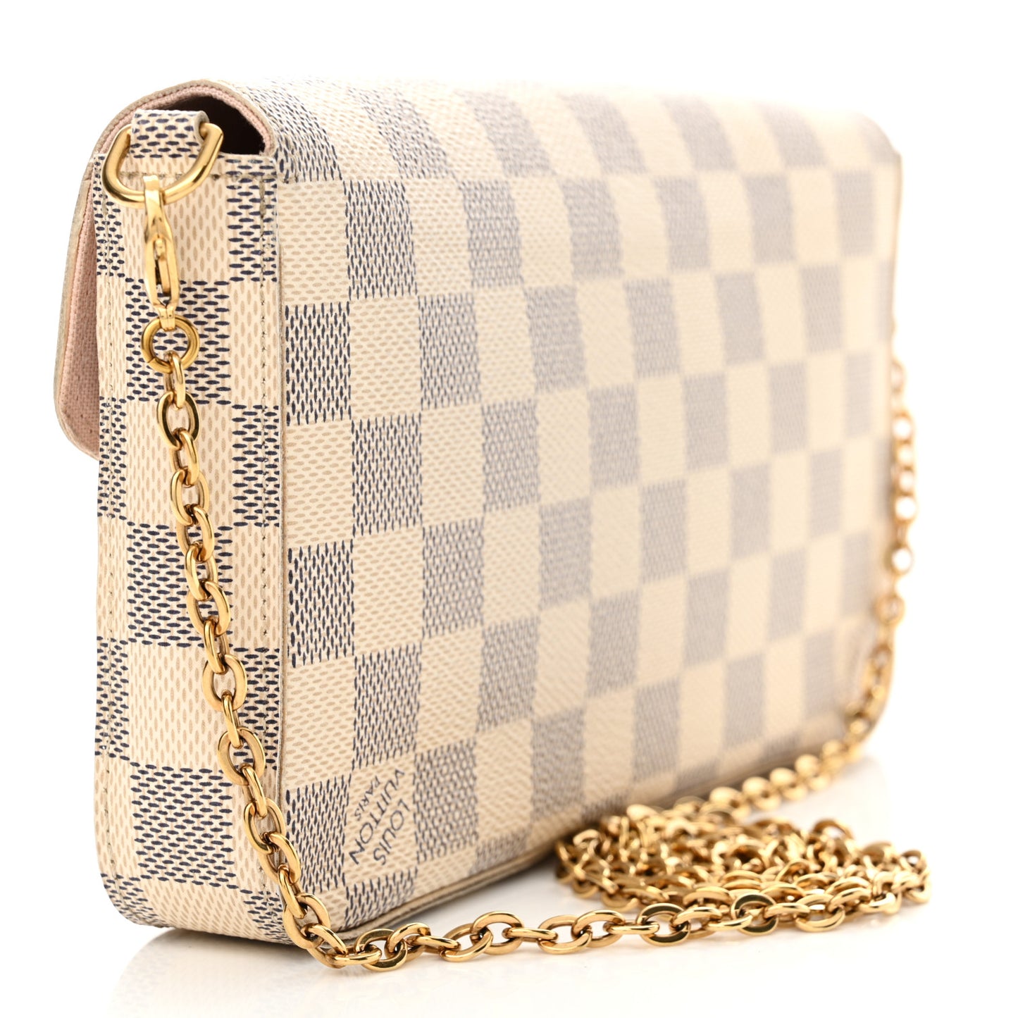 Damier Azur Pochette Felicie Chain Wallet Rose Ballerine