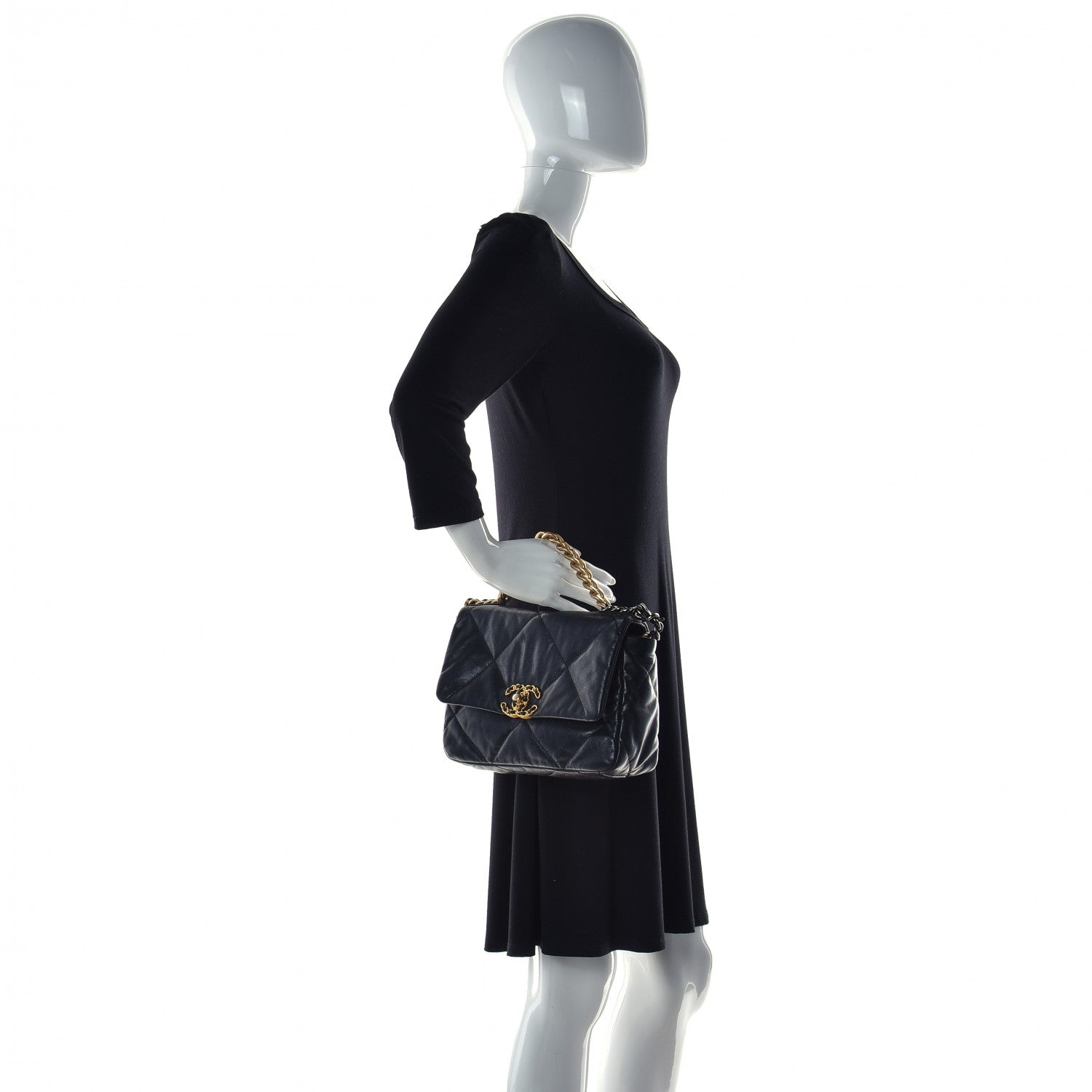 Chanel Shiny Goatskin Quilted Medium Chanel 19 Flap Black 2 of 19