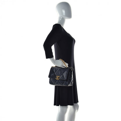 Chanel Shiny Goatskin Quilted Medium Chanel 19 Flap Black 2 of 19