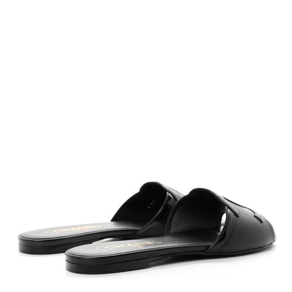 Chanel Lambskin Patent Calfskin CC Cutout Mules 37.5 Black 5 of 10