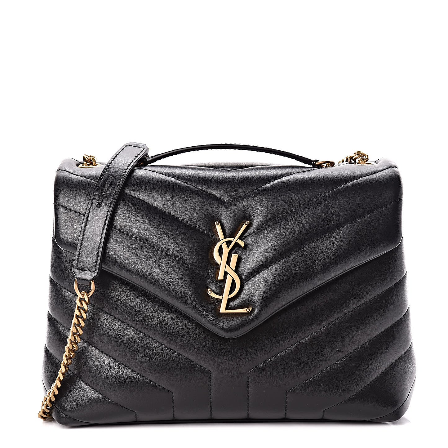 Calfskin Y Quilted Monogram Small Loulou Chain Satchel Black