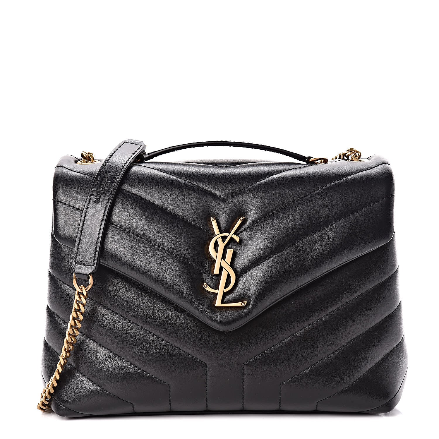 Saint Laurent Calfskin Y Quilted Monogram Small Loulou Chain Satchel Black 1 of 11
