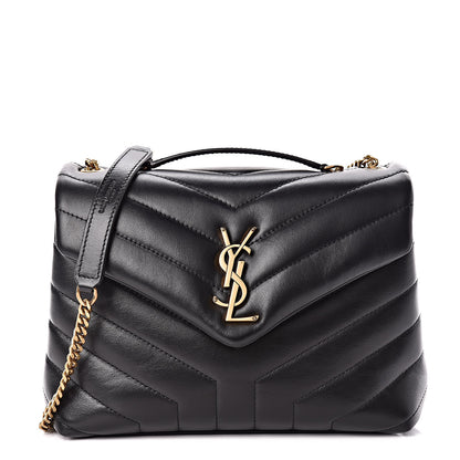 Saint Laurent Calfskin Y Quilted Monogram Small Loulou Chain Satchel Black 1 of 11
