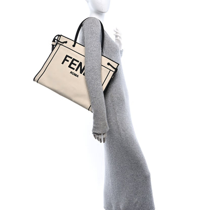 Fendi Canvas Logo Large Shopping Tote Grezzo Black 2 of 10