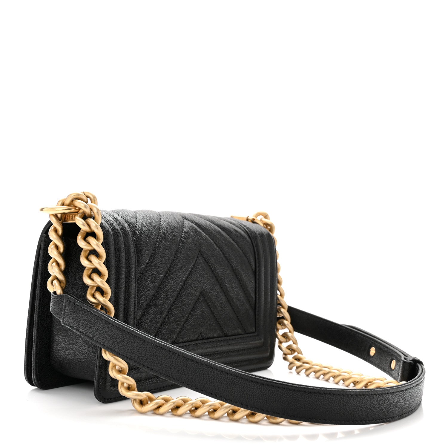 Chanel Caviar Chevron Quilted Small Boy Flap Black 3 of 11