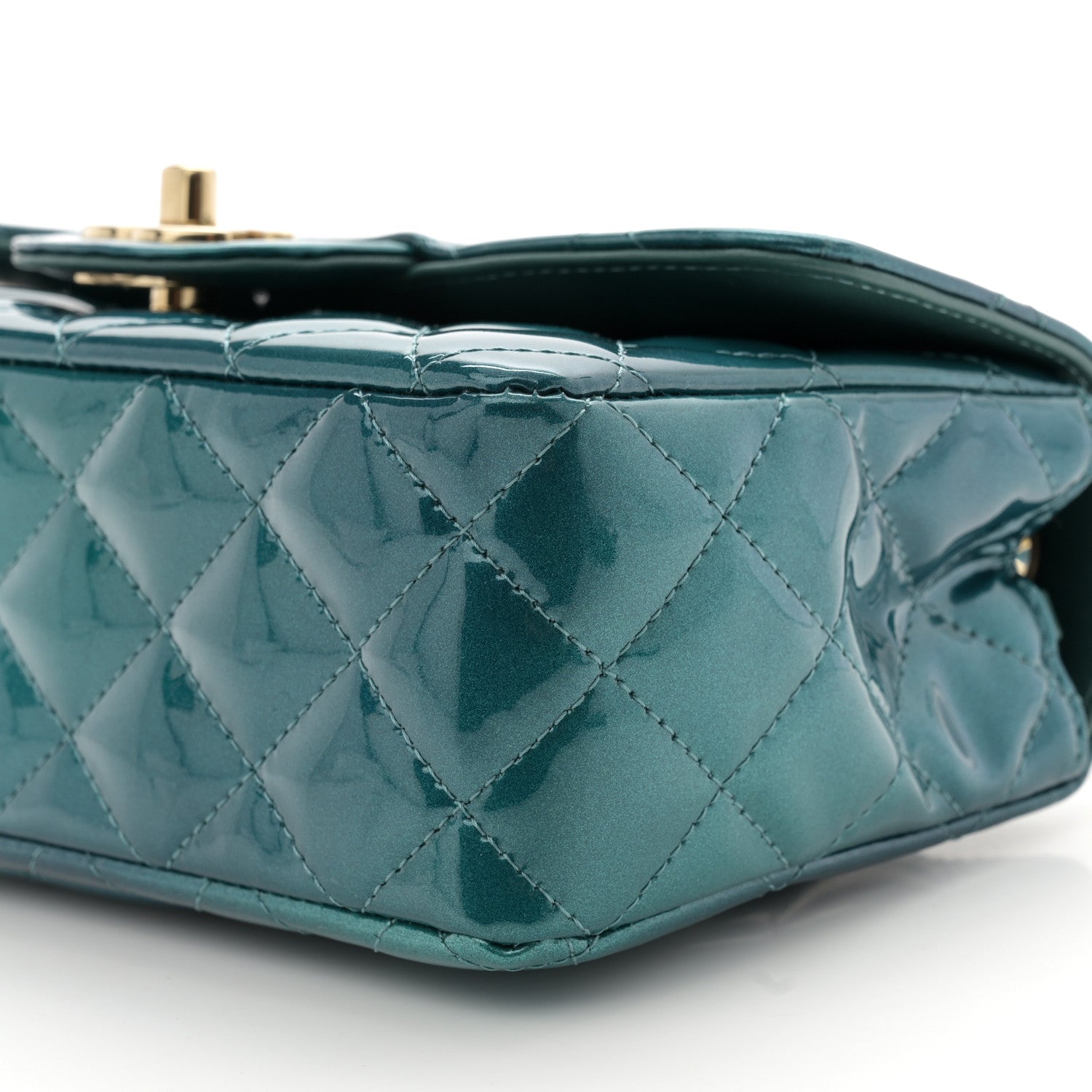 Chanel Shaded Patent Calfskin Quilted Mini Rectangular Flap Green Blue 10 of 11