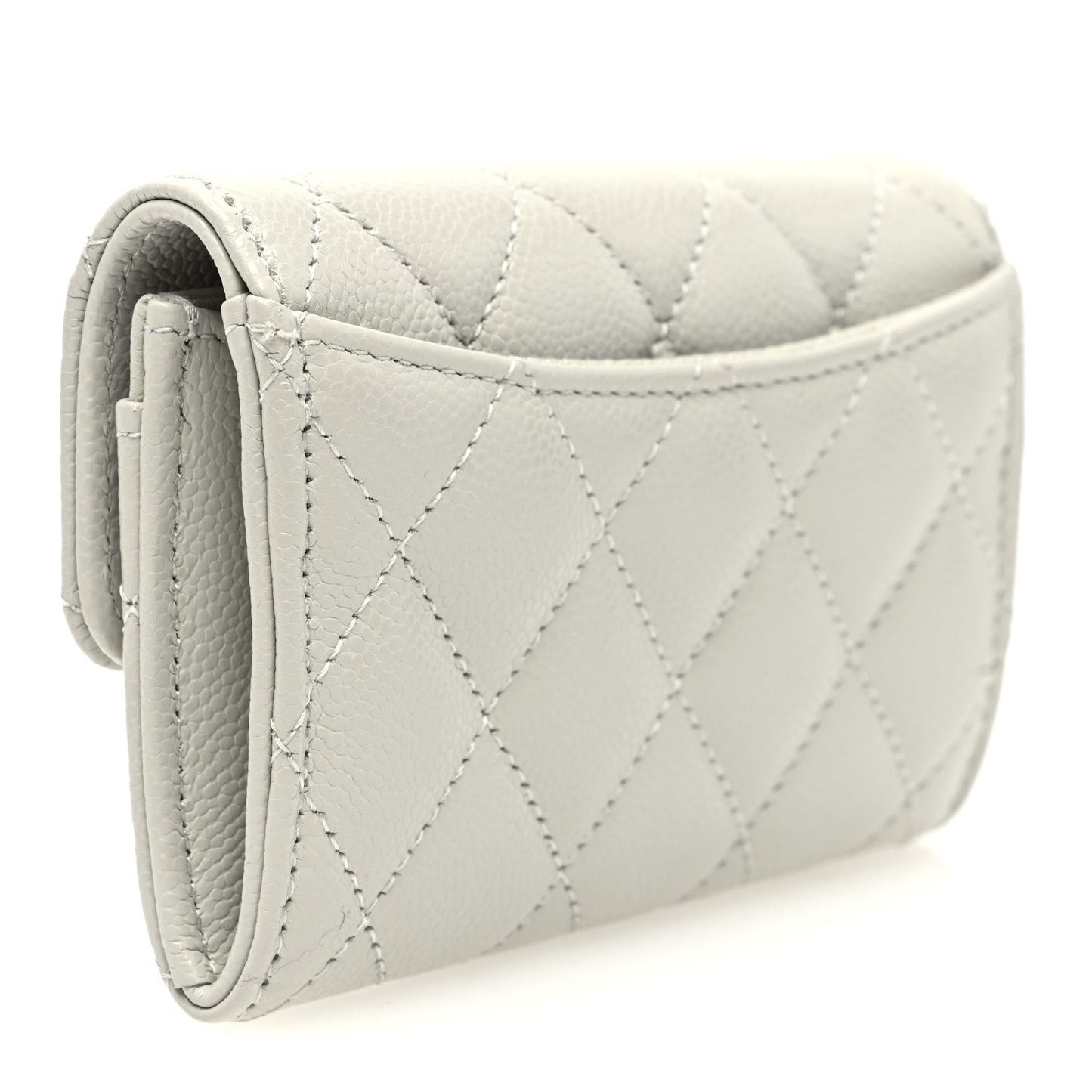 Caviar Quilted Flap Card Holder Wallet Grey