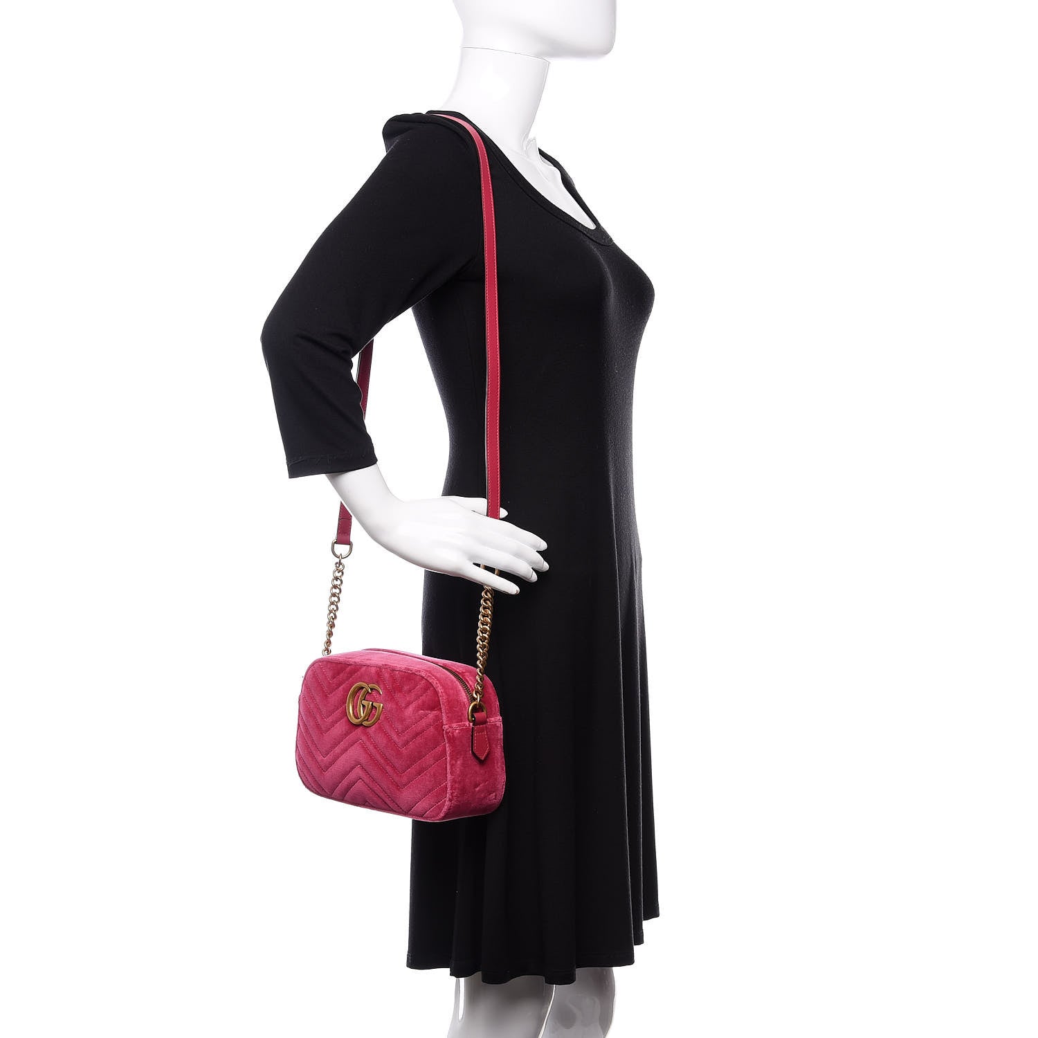 Gucci Velvet Matelasse Small GG Marmont Chain Shoulder Bag Light Raspberry Rose 2 of 10