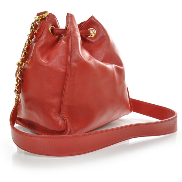 Lambskin CC Drawstring Bag Red