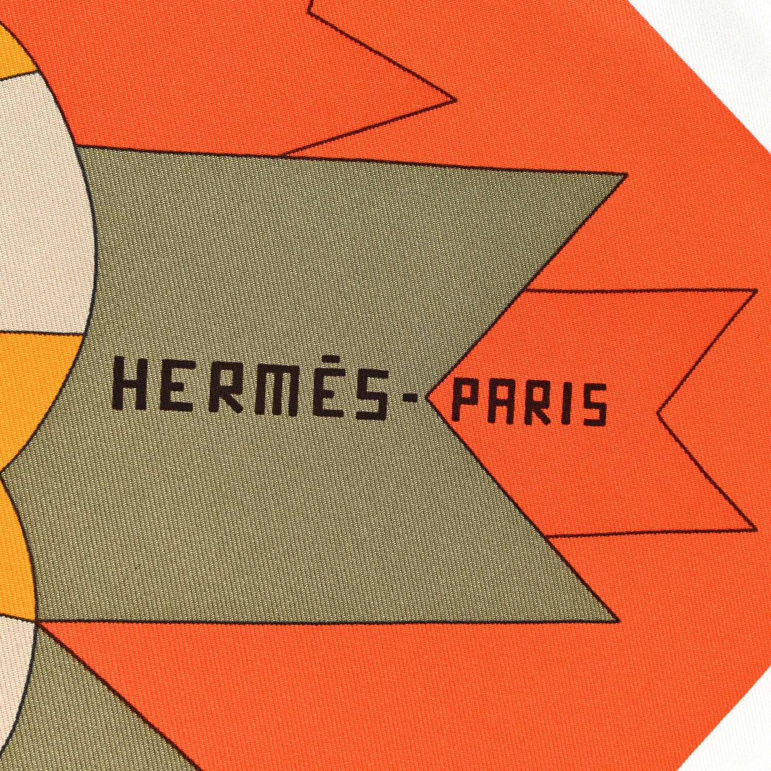 Hermes Silk Cheval De Fete Shawl 90 Orange Vermillon White 2 of 5