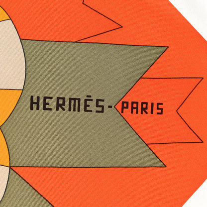 Hermes Silk Cheval De Fete Shawl 90 Orange Vermillon White 2 of 5