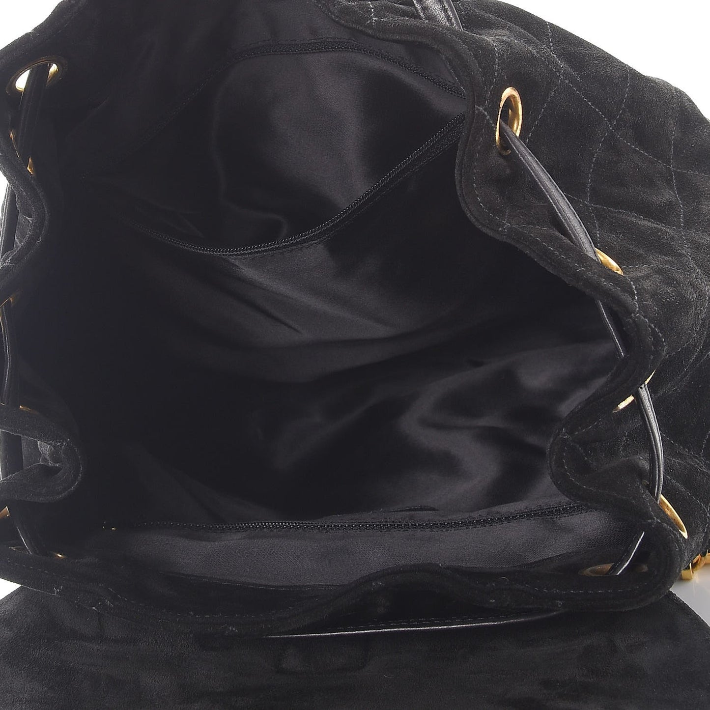 Suede Quilted Drawstring Backpack Black