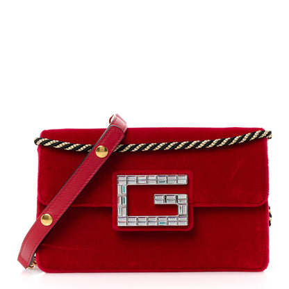 Gucci Velvet Crystal Square G Shoulder Bag Red 1 of 14