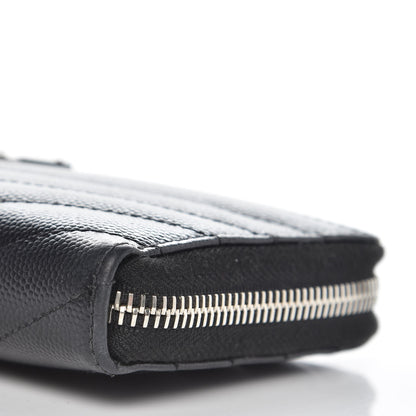 Saint Laurent Grain De Poudre Matelasse Chevron Monogram Zip Around Wallet Black 9 of 9