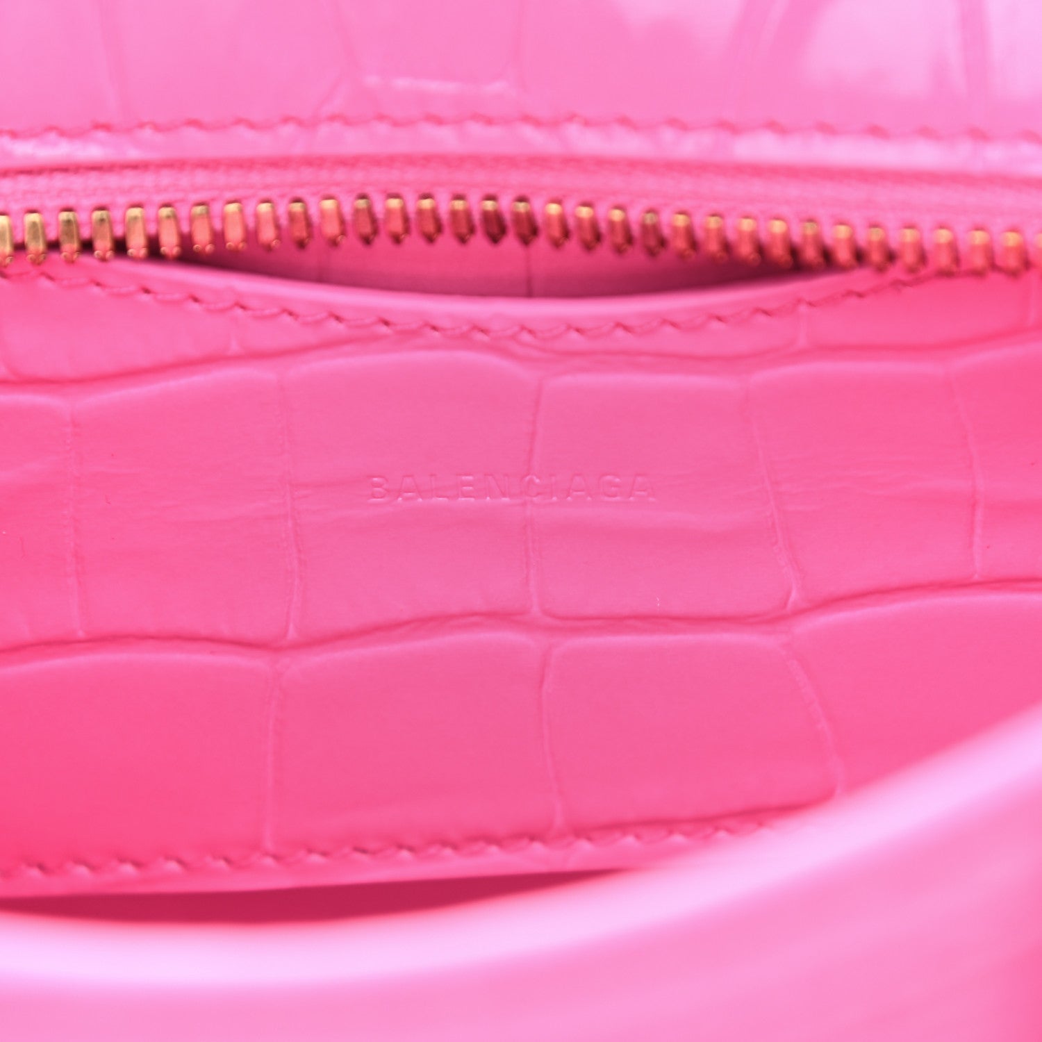 Balenciaga Calfskin Crocodile Embossed Neo Classic Gold Hardware Nano City Crossbody Neon Pink 6 of 8