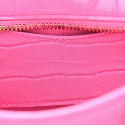 Balenciaga Calfskin Crocodile Embossed Neo Classic Gold Hardware Nano City Crossbody Neon Pink 6 of 8