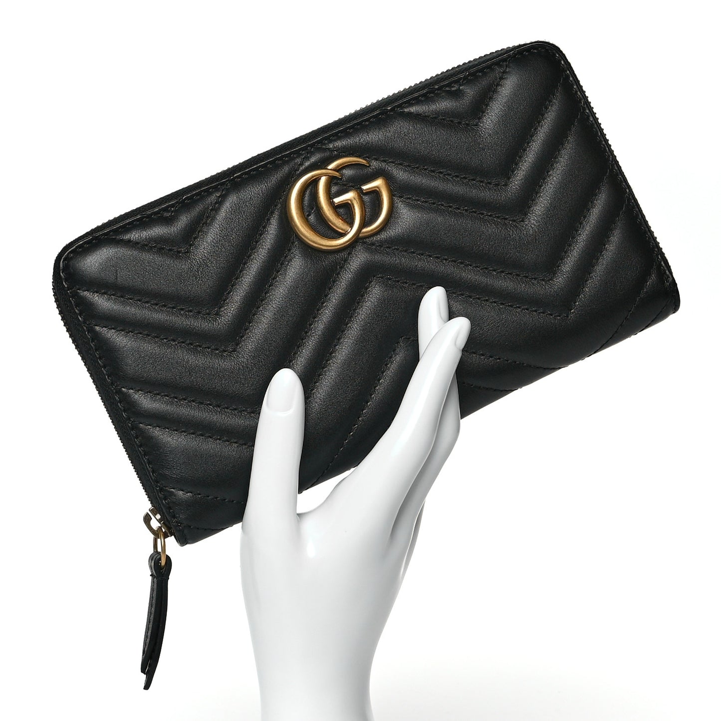 Calfskin Matelasse GG Marmont Zip Around Organizer Wallet Black
