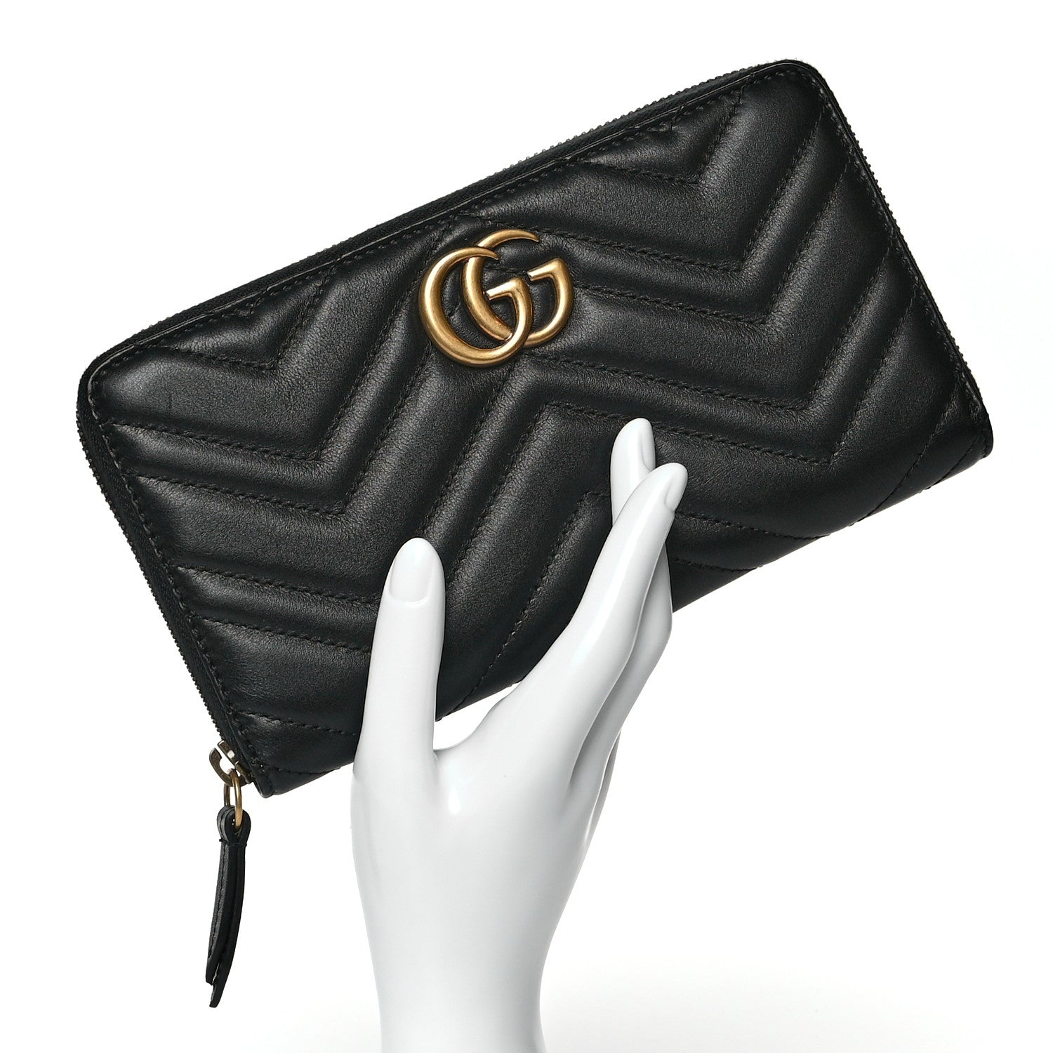 Gucci Calfskin Matelasse GG Marmont Zip Around Organizer Wallet Black 2 of 8