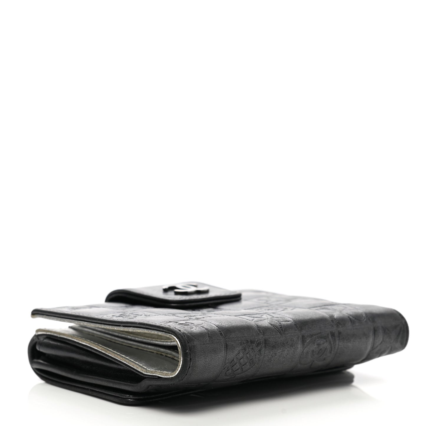 Metallic Lambskin Precious Symbols French Wallet Dark Silver
