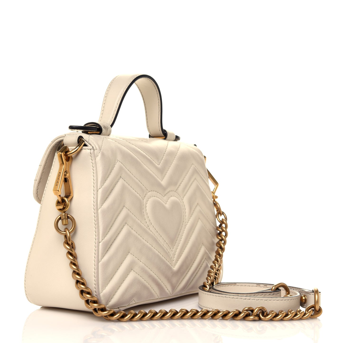 Calfskin Matelasse Mini GG Marmont Top Handle Shoulder Bag White