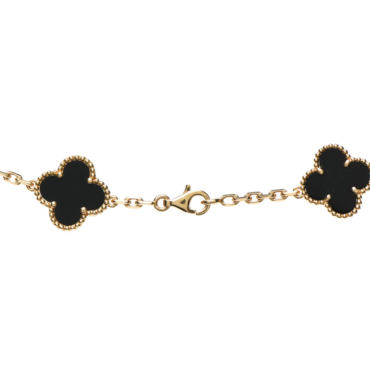 18K Yellow Gold Black Onyx 20 Motifs Vintage Alhambra Necklace