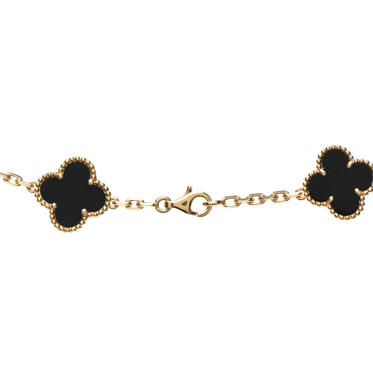 Van Cleef & Arpels 18K Yellow Gold Black Onyx 20 Motifs Vintage Alhambra Necklace 4 of 8
