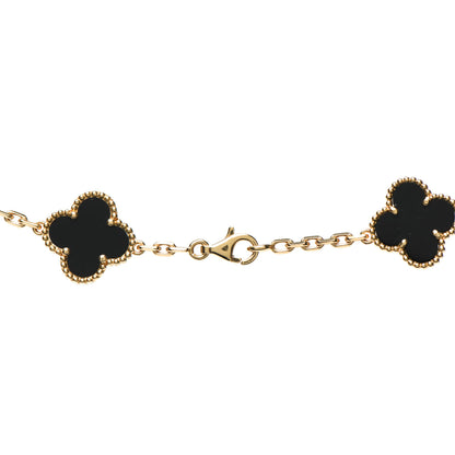 Van Cleef & Arpels 18K Yellow Gold Black Onyx 20 Motifs Vintage Alhambra Necklace 4 of 8