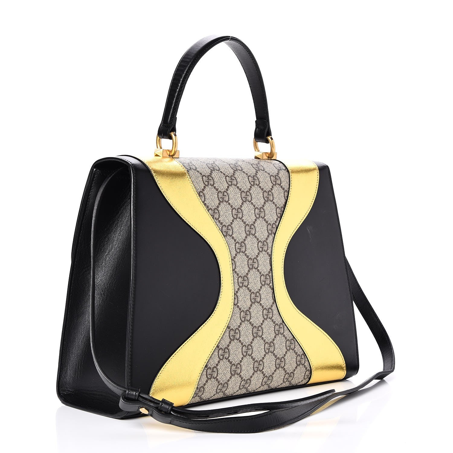 Gucci Nappa GG Supreme Monogram Medium Osiride Top Handle Bag Black Oro Vecchio Beige Ebony 4 of 9