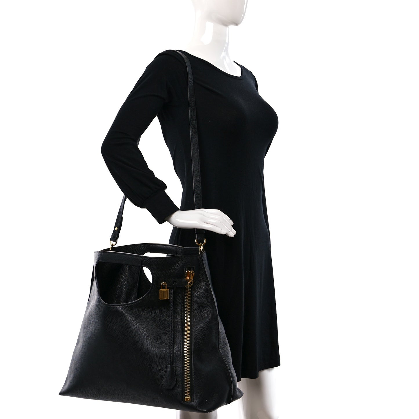 Grained Calfskin Alix Padlock Zip Tote Black