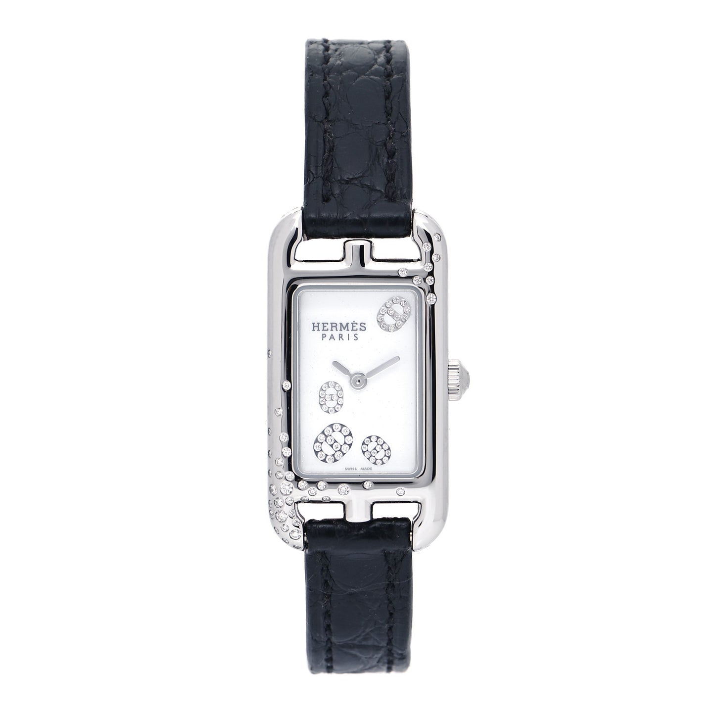 Stainless Steel Alligator Diamond 17mm Nantucket Quartz Watch Noir