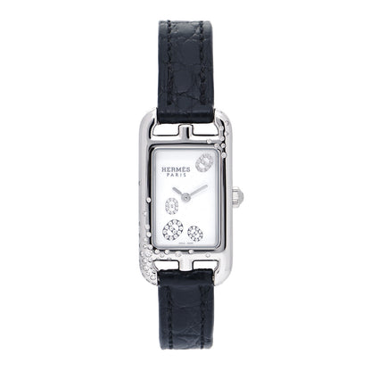 Hermes Stainless Steel Alligator Diamond 17mm Nantucket Quartz Watch Noir 1 of 7