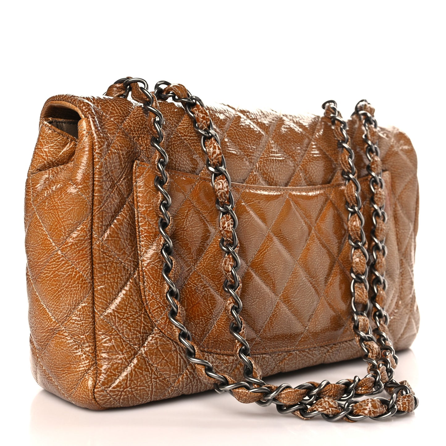 Crinkled Patent Quilted Jumbo Single Flap Beige