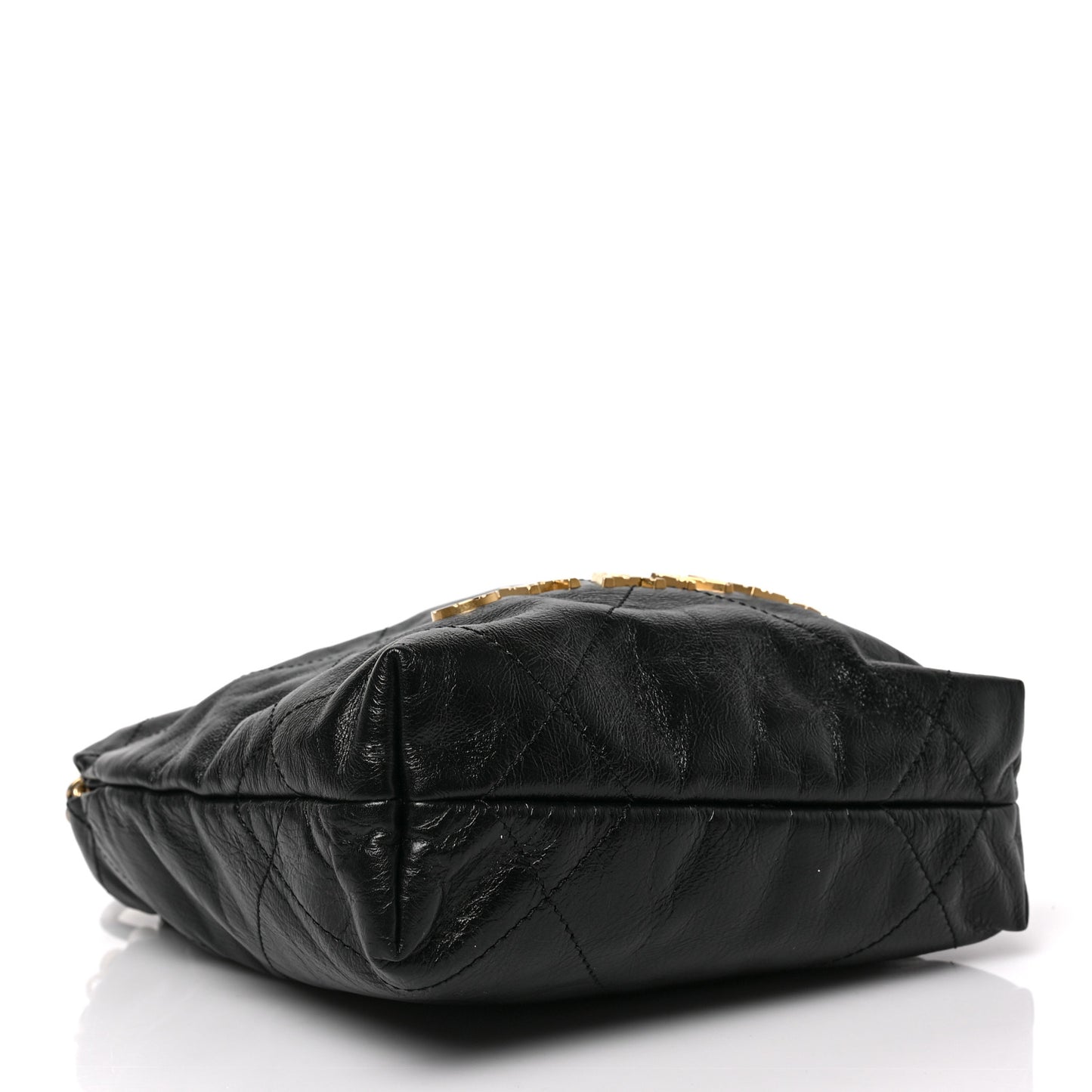 Shiny Crumpled Calfskin Quilted Pearl Mini Chanel 22 Black