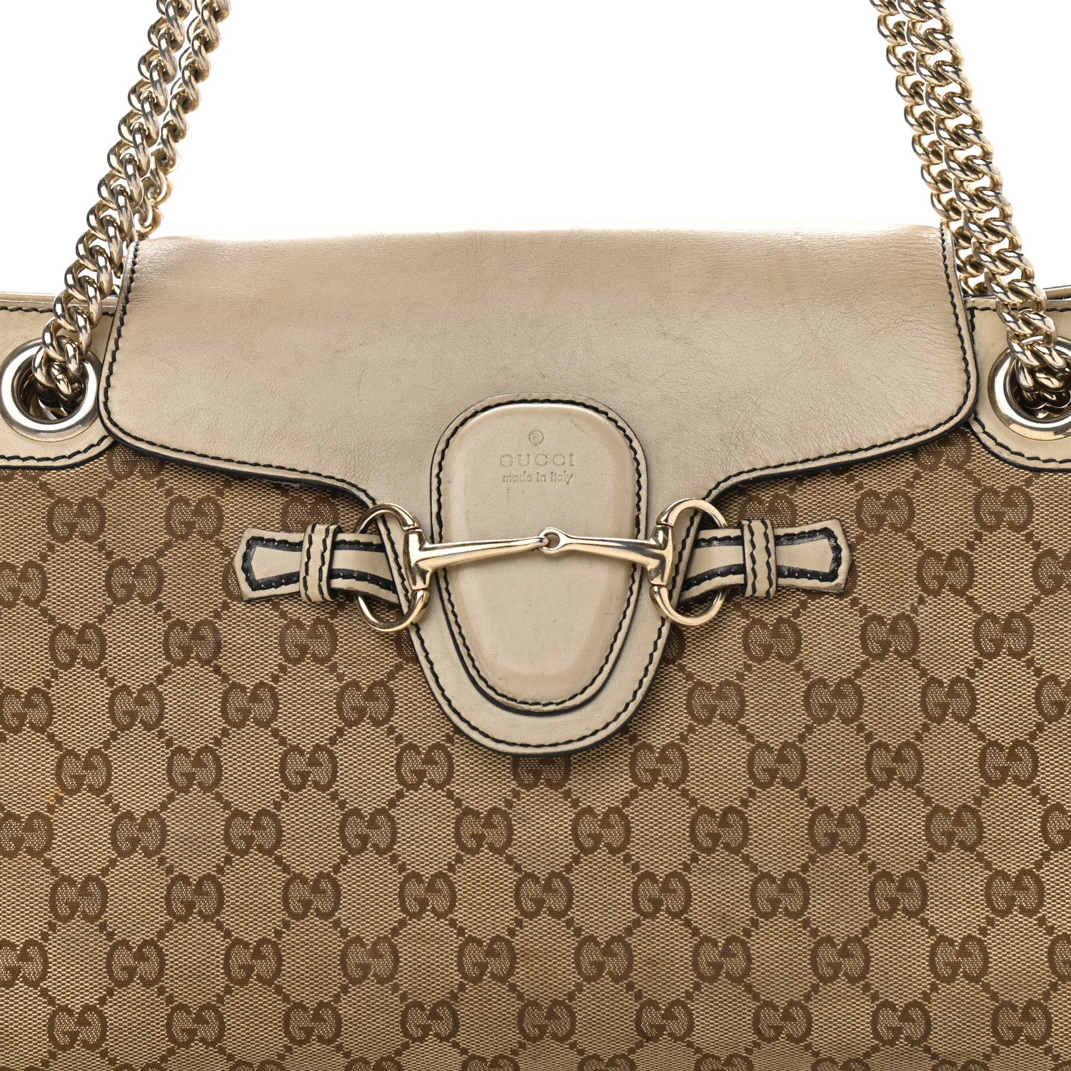 Gucci Monogram Margaux Calfskin Large Emily Chain Shoulder Bag Beige Ebony Mystic White 8 of 25