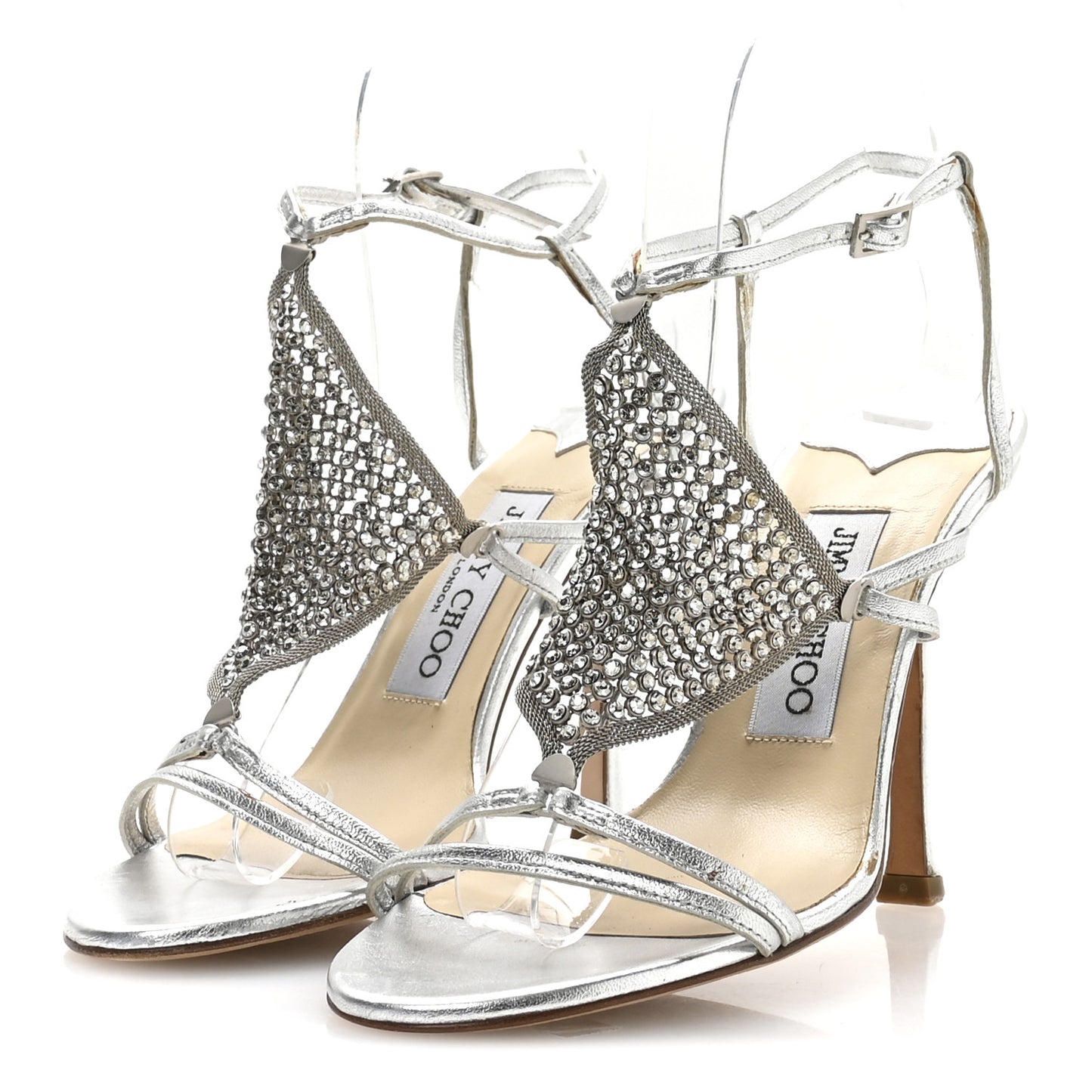 Metallic Nappa Mesh Crystal Sandals 36.5 Silver