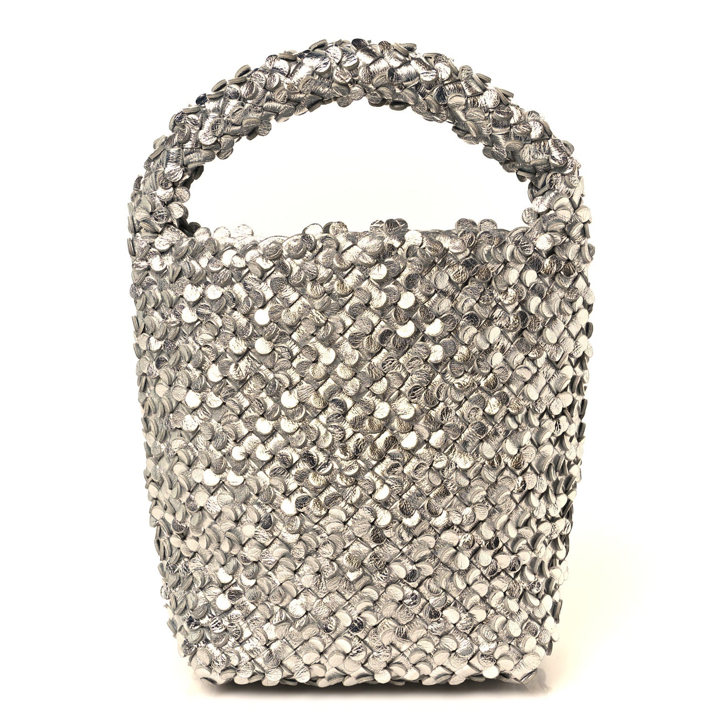 Laminated Nappa Intreccio Paillettes Small Cabat Bucket Silver