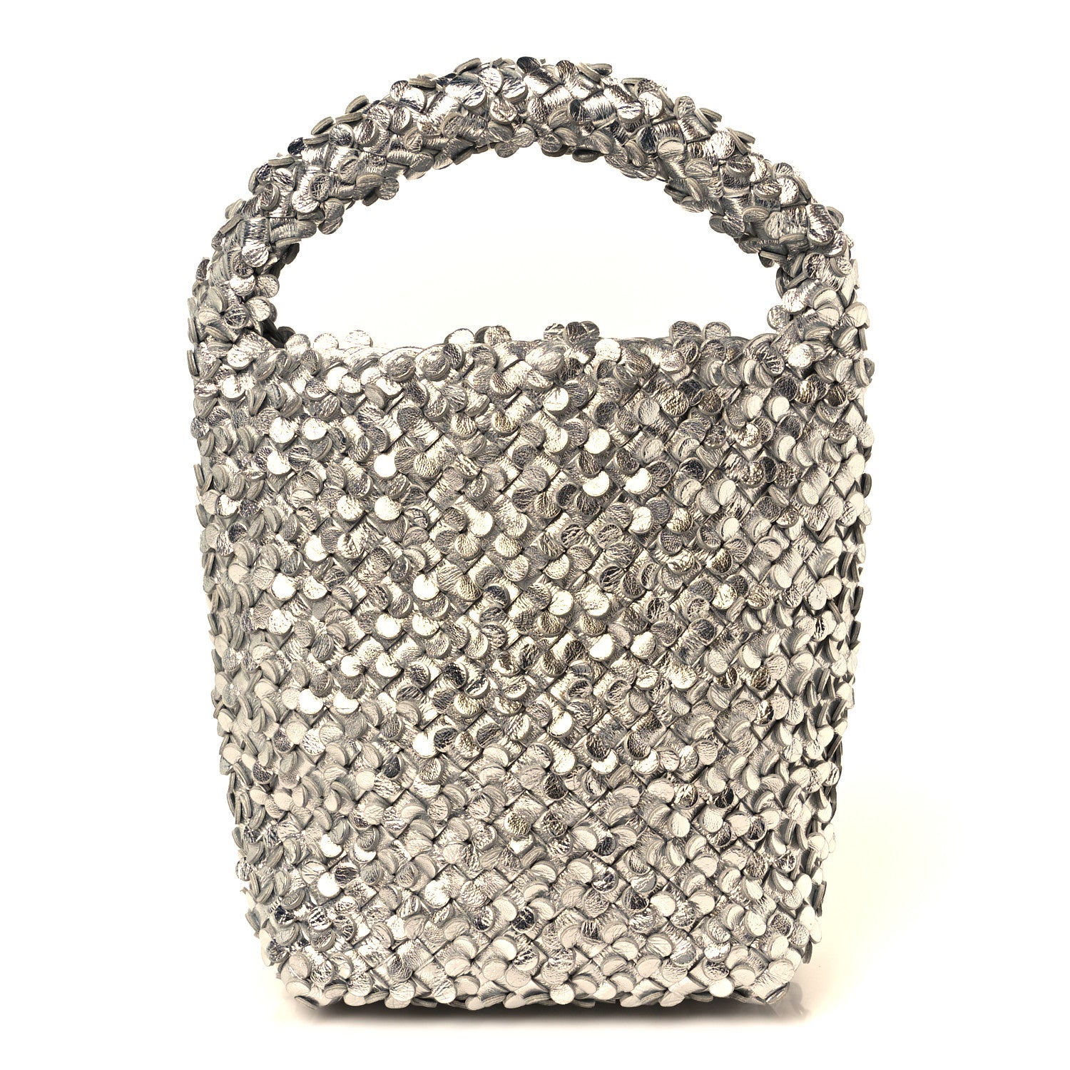 Bottega Veneta Laminated Nappa Intreccio Paillettes Small Cabat Bucket Silver 1 of 12