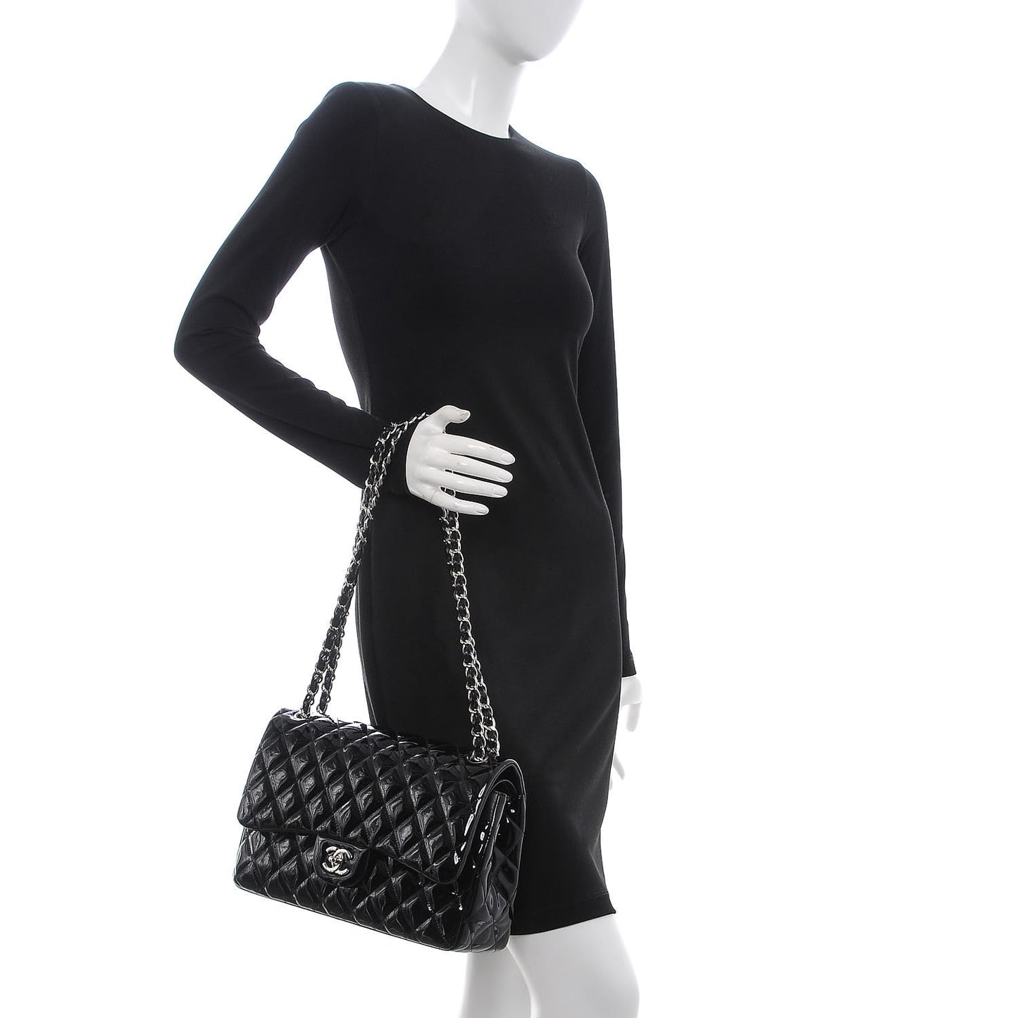 Patent Quilted Jumbo Double Flap Black