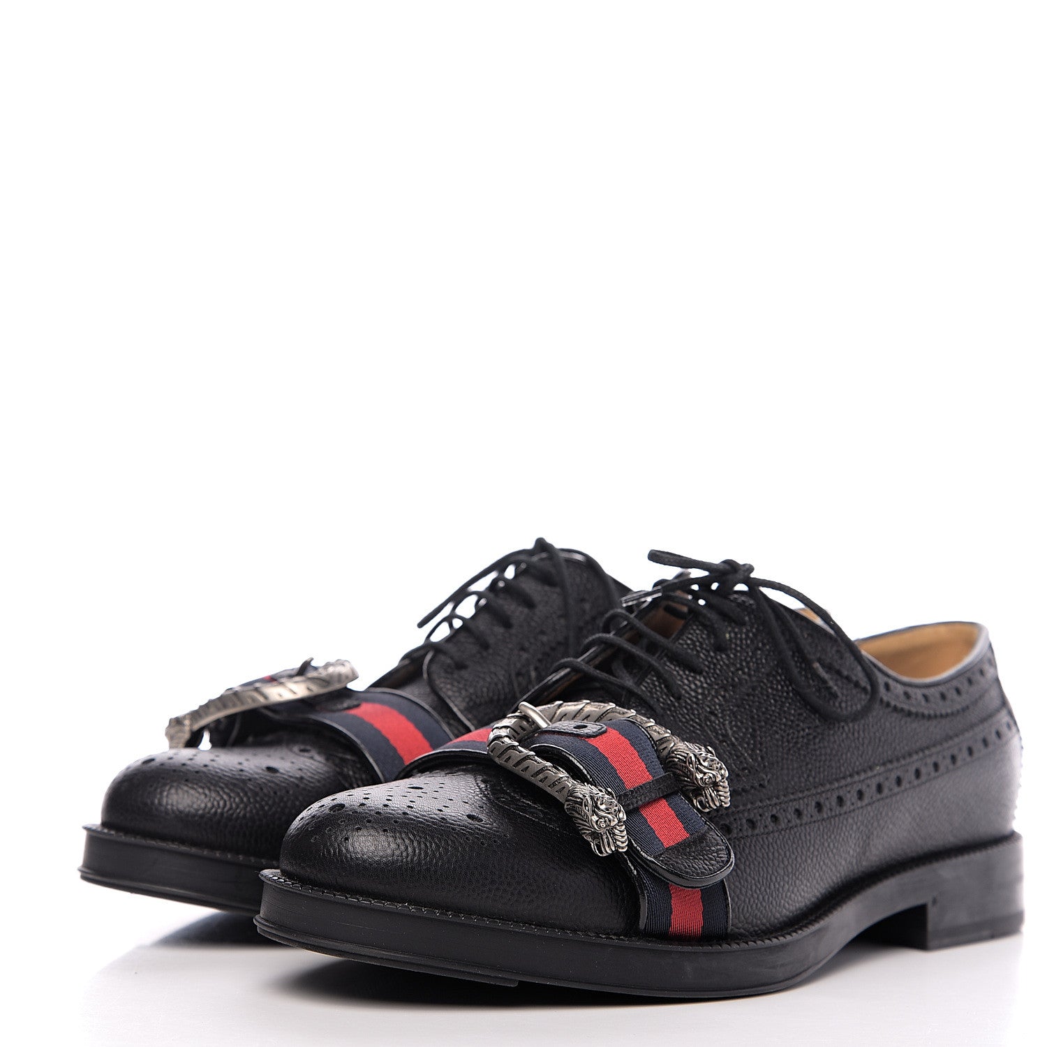 Gucci Pebbled Calfskin Dionysus Web Mens Martins Shoes 8 Black 3 of 12
