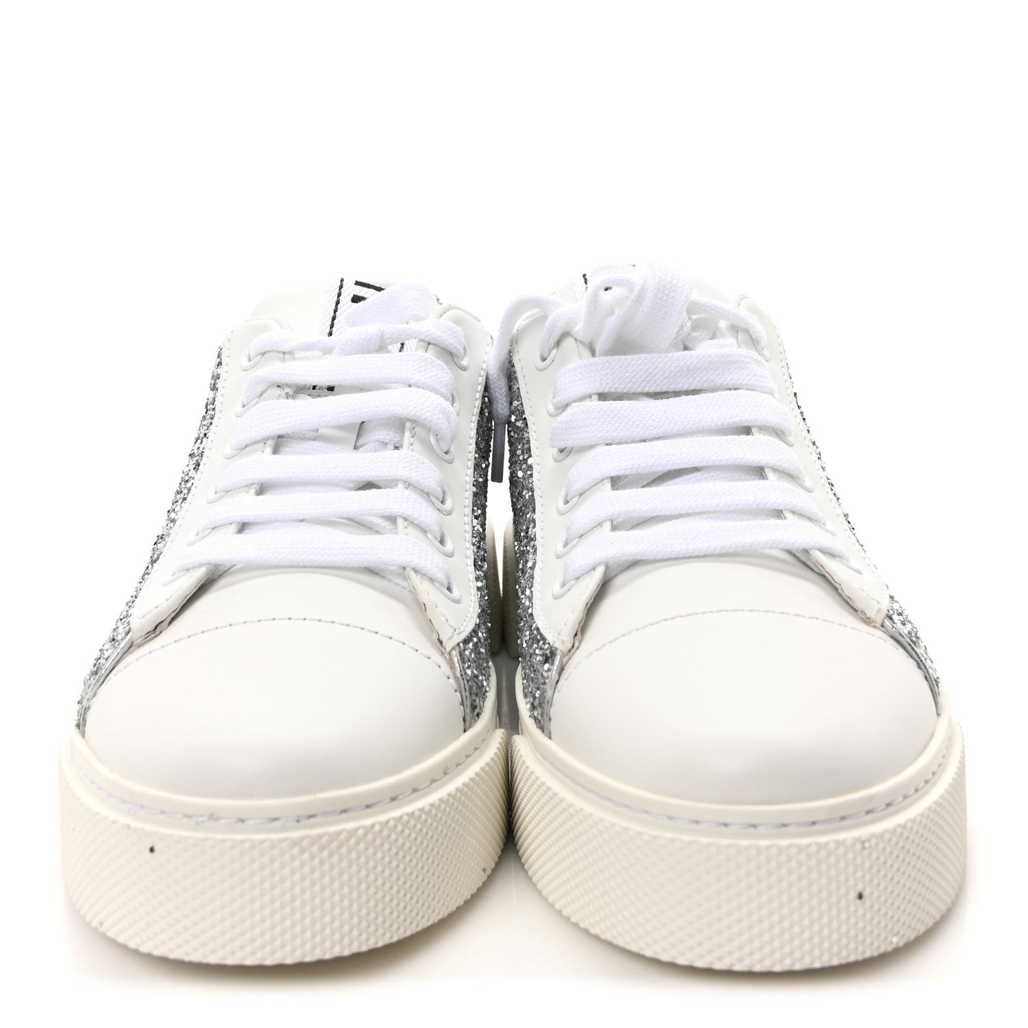 Miu Miu Calfskin Glitter Sneakers 37 White Argento 3 of 8