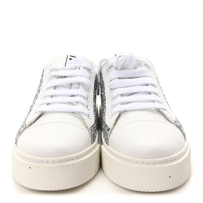 Miu Miu Calfskin Glitter Sneakers 37 White Argento 3 of 8